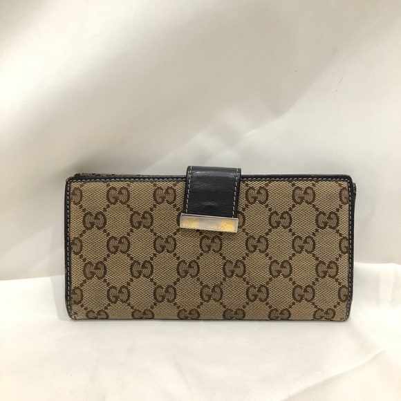 Gucci Brown GG Canvas Long Wallet Sku#84128 (gently used, pocket dirty) - Picture 1 of 15